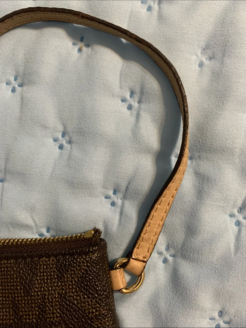 Michael Kors Brown Logo-Print Wristlet with Gold Plaque